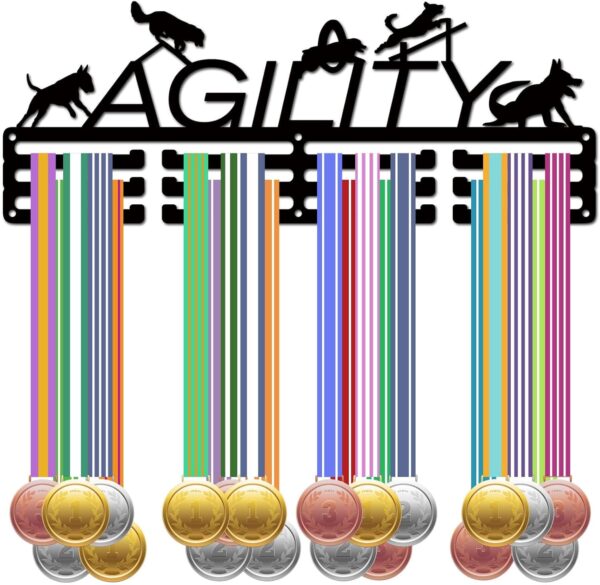 CREATCABIN Dog Agility Medal Holder Dog Medal Hanger Medal Rack Display Hanging Awards Wall Mounted Home Decor Dog Agility Competition Race Winner Gift for Pet Owner Men Women 15.7x5.9 Inch Silver