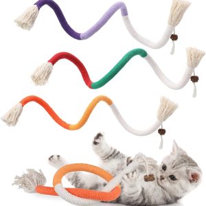 Candcamp 3 Pcs Cat Toy Bite Rope, 60cm Cotton Rope, Interactive Cat Toy, Kitten Teething Chew Toy Rope Catnip Cotton Rope Toy Cat Chew Teeth Cleaning for Cats