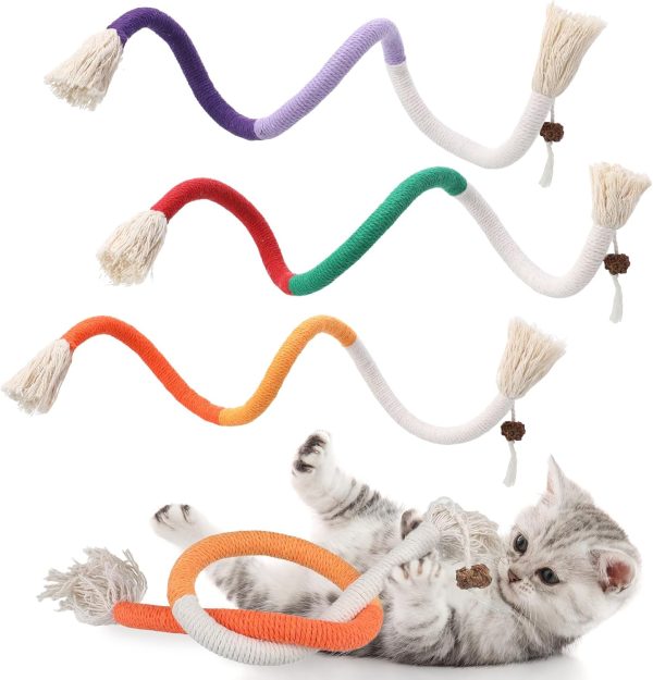 Candcamp 3 Pcs Cat Toy Bite Rope, 60cm Cotton Rope, Interactive Cat Toy, Kitten Teething Chew Toy Rope Catnip Cotton Rope Toy Cat Chew Teeth Cleaning for Cats