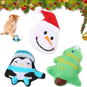 Cat Catnip Toys 3 Pieces Christmas Cat Nips Toys Santa Claus Pet Calming Toy Penguin Soft Penguin Chew Cat Toy Xmas Fluffy Interactive Kittens Toy for Cats Claw Playing Chewing Teeth Cleaning