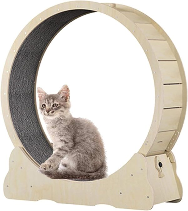 Cat Exercise Wheel Indoor,Loss Weight Device Sports Equipment For Pets,With Carpeted Runway And Locking Mechanism,For Cat ‘S Physical Activity & Reducing Boredom,Woodcolor-M