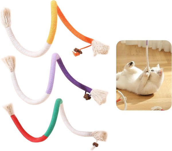 Cat Nips Toys Chew Sticks 3 Pcs Kitten Teething Toys Cat Dental Sticks Cats Stress Release Natural Catnip Toys Cat Teeth Cleaning Cotton Bite Rope Kitten Interactive Toys for Indoor Cats