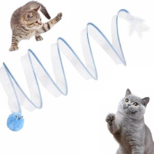 Cat Play Tunnel Blue, Cat Tunnel, S-Shape Collapsible Pet Interactive Play Toy with Feather Sisal Ball, Collapsible Cat Tunnel for Indoor Cats, Cat Tunnels Cat Tube Tunnel with Feather Mouse Toys