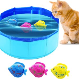 Cat Pool Toy with Fish Water Cat Toys, Portable Swimming Pool Cat Toy,Foldable Cat Pool with Interactive Fish Toys,Cat Toy Fish Pool to Stimulate Your Pet's Hunter Instincts (11.81X4 IN)