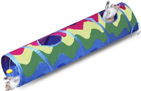 Cat Tunnel, 2-Way Cat Tunnels for Indoor Cats, Collapsible Cat Play Tunnel, Interactive Toy Maze Cat House with 2 Play Ball for Cats, Puppy, Kitty, Kitten, Rabbit