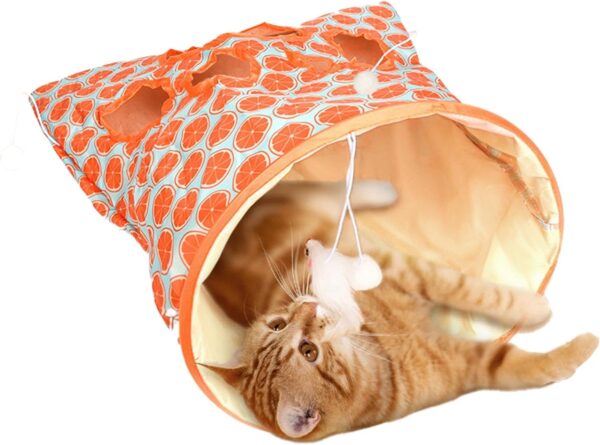 Cat Tunnel Bag Tunnel Bag for Cats Kitty Pet Collapsible Tunnel Crinkle Sack Bag Cat Tunnel Play Cat Drill Bag Self Hide and Seek Play for Indoor Cat Cave Toy (Color:Orange)