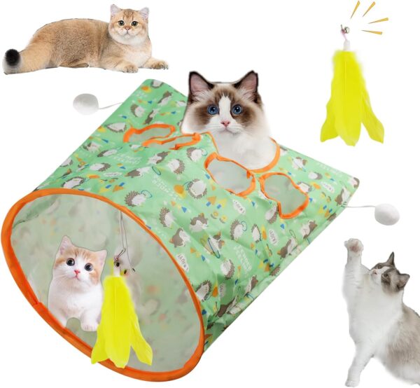 Cat Tunnel Bags for Indoor Cats,Cat Play Tunnel Toy, Collapsible Interactive Cat Drill Bag Pet Toy with Plush Ball Cat Self Interactive Toys