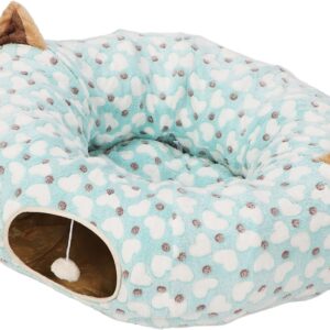 Cat Tunnel Bed Heart Pattern Round Fold 3 Way Cat Tube Bed Play Ball Blue Applicable Scene Cat Kitten