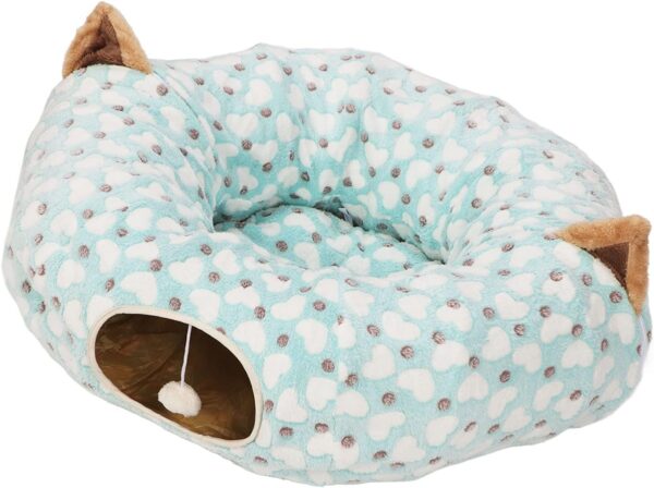 Cat Tunnel Bed Heart Pattern Round Fold 3 Way Cat Tube Bed Play Ball Blue Applicable Scene Cat Kitten