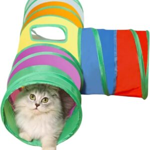 Cat Tunnel, Multi-Color 3-Way Cat Tunnels for Indoor Cats, Foldable Interactive Toy Maze for Cats, Collapsible Cat Play Tunnel with 2 Play Balls, Multi-Entry Tunel for Cats, Kitty, Puppy, Rabbit