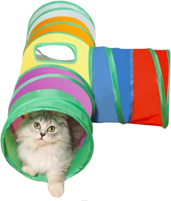 Cat Tunnel, Multi-Color 3-Way Cat Tunnels for Indoor Cats, Foldable Interactive Toy Maze for Cats, Collapsible Cat Play Tunnel with 2 Play Balls, Multi-Entry Tunel for Cats, Kitty, Puppy, Rabbit