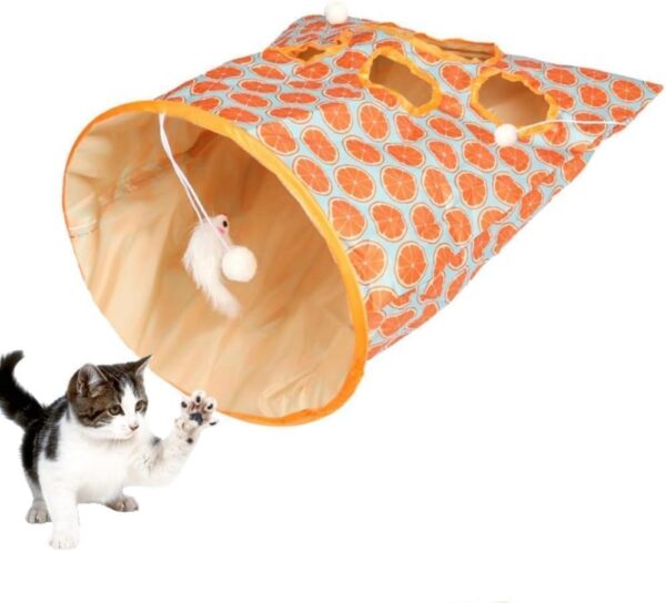 Cat Tunnel Play Bags for Indoor,2024 New Pet Cat Play Tunnel Toy,Collapsible Interactive Cat Drill Bag Pet Toy with Plush Ball Cat Self Interactive Toys(Orange)