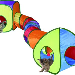 Cat Tunnel Toy and Cubes Combo, Cat Tunnels for Indoor Cats with Play Ball, Interactive Crinkle Collapsible Tent and Cubes, Cat Tube Cat Valentine for Puppy Pet Rabbit - All in One Set of 3