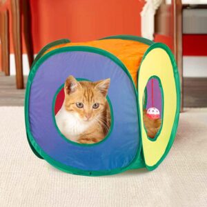 Cat Tunnel with Play Ball, Interactive Peek-a-Boo Cat Toys Cat Tube Toy, Colorful Cat Cube