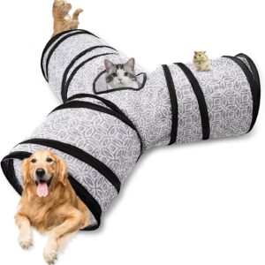 Cat Tunnel,3-Ways Collapsible Cat Toy Cat Play Tube Tunnel with Suspended Ball and Peek Hole Kitty Tunnels Interactive Maze House Toy Cats Extended Game Tunnel for Pet Rabbits Kittens(Gray)