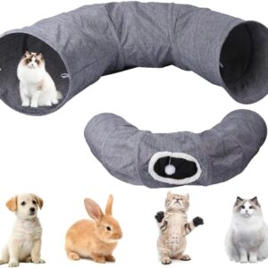 Cat Tunnel,Cat Tunnels for Indoor Cats, Semi-Circle Cat Play Tunnel Toy,Tear-Resistant Cat Maze with 1 Hole Ball for Cat,Rabbit,Puppy,Small Dog,Guinea Pig,Ferrets,Length 38" Hole Diameter10 (Grey)