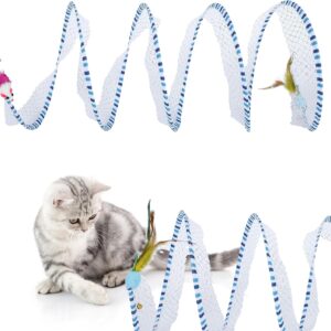 Cat Tunnel,Folded Cat Tunnels S-Shaped Cat Tunnel Toy with Feather Mouse Toys Kittens Cat Tunnel Collapsible Pet Cat Tunnel Pet Interactive Play Toy for Indoor Kittens Cats (Blue)