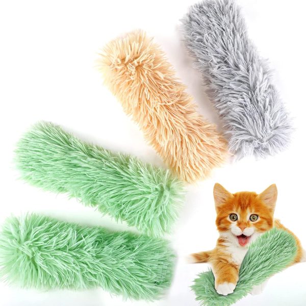 Catnip Toys For Cats, 4 Pcs Interactive Plush Kitten Chew Toys Built in Catnip and Sound Paper, Bite Resistant Catnip Toys for Indoor Cats Kitten Teeth Cleaning, Playing - Catnip Pillow