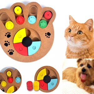 Cisixin Pet Intelligence Toy IQ Interactive Fun Hide and Seek Food Treated Train Dispensing Puzzle Wooden Toy for small or medium Dog Cat (Paw)