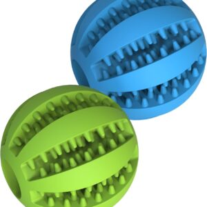 CritterCraze Dog Toy Ball, Non Toxic Teething Toy Ball for Pet Puppy Dogs & Cats, Dog Pet Food Chew Enrichment Toys for Boredom, Teeth Cleaning Ball, IQ Training Ball (Pack of 2 Balls- Blue & Green)