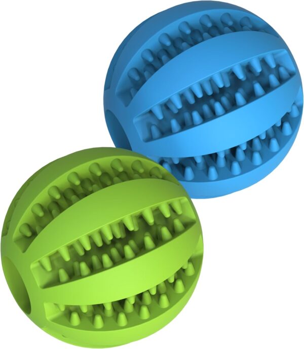 CritterCraze Dog Toy Ball, Non Toxic Teething Toy Ball for Pet Puppy Dogs & Cats, Dog Pet Food Chew Enrichment Toys for Boredom, Teeth Cleaning Ball, IQ Training Ball (Pack of 2 Balls- Blue & Green)