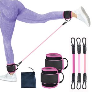 DAJILI Ankle Resistance Bands with Cuffs, Ankle Bands for Glute Kickbacks Double D-Ring Exercise Bands Glutes Workout Equipment with Adjustable Ankle Straps Home Gym for Women Men Legs Glutes Pink