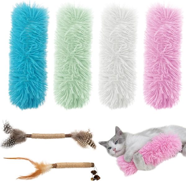 DKDDSSS 4PCS Catnip Toys for Cats, Cat Catnip Toys, Cat Chew Toys, Cat Toys for Indoor Cats Adult Kitten Cat Plush Chew Teeth Cleaning Toy Cat Interactive Toys Pillow