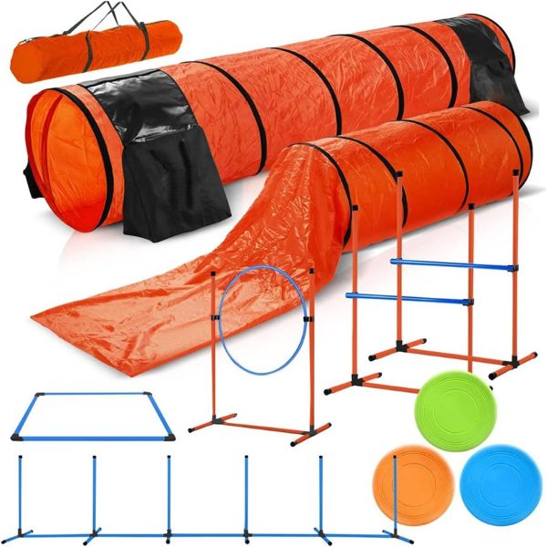 Dog Agility Training Equipment Set - Premium Exercise Set with Jump, Hurdle, Blind, Standard Tunnel, and Weave Poles - Easy Carry Case Included