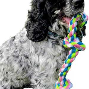 Dog Rope Toy, Tough Chew Toy, 40cm 3 Knots Natural Cotton Tug of War Teeth Cleaning Small Medium Dogs