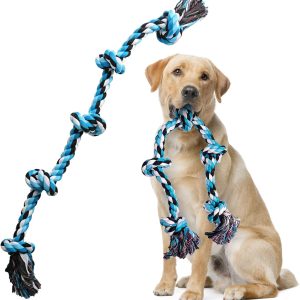 Dog Rope Toy for Strong & Aggressive Chewers - 36" Long, 5 Knots XXL Tug of War Chew Toys for Large Breed Pet - Durable, Heavy Duty Rope for Chewing, Cleaning Teeth, Gums - Presents for Dogs