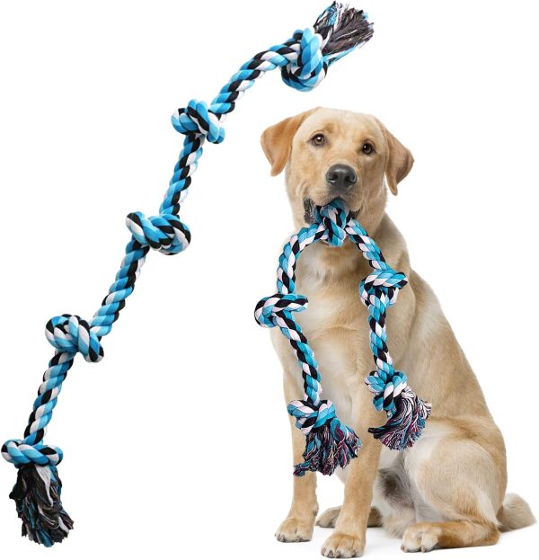 Dog Rope Toy for Strong & Aggressive Chewers - 36" Long, 5 Knots XXL Tug of War Chew Toys for Large Breed Pet - Durable, Heavy Duty Rope for Chewing, Cleaning Teeth, Gums - Presents for Dogs