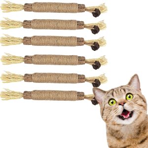 FAST-FX 6 Pcs Natural Sticks Kitten Teething Toys,Natural Cat Teeth Nip Cleaning Teeth,Chew Catnip Chew Toys,Natural Cat Chew Toys for Indoor Cat Teeth Cleaning Kitten Teething and Stress Release