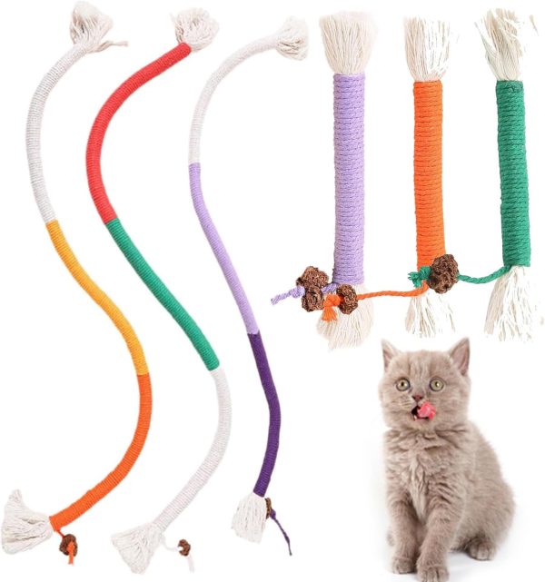 FDRJKN 6PCS Cat Teething Toy,Cat Toy Chew Rope,Kitten Teething Toys, Interactive Catnip Toy for Indoor Cats,Filled Natural Catnip Stress Release Cotton Rope Toy as Good as it Looks