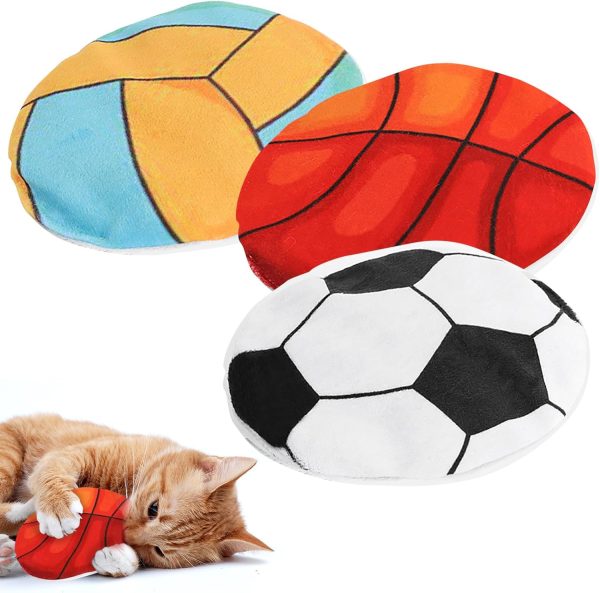 Feibety 3Pcs Catnip Toys Plush Cat Chew Toy, Cat Flying Disc,Interactive Cat Toys for Indoor Cats Kitten with Cat Nip and Mylar Crinkle Sound,Soft Surface Ball Pattern Teething Toy for Cats