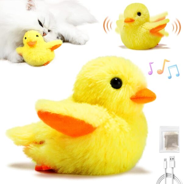 Flap Friend Interactive Cat Toy, Cat Toys Rechargeable Flapping Duck, Flapping Duck Cat Toy, Squeaky Toy Kicker Duck Toy Realistic Plush Duck for Indoor Outdoor Entertaining.