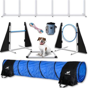 Fun for Tails Starter Dog Agility Training Equipment Set with Dog Training Toys for Agility, includes Whistle, Clicker, Treat Bag, Rope, Tennis Ball Toy - Perfect Dog Agility Course Backyard Set