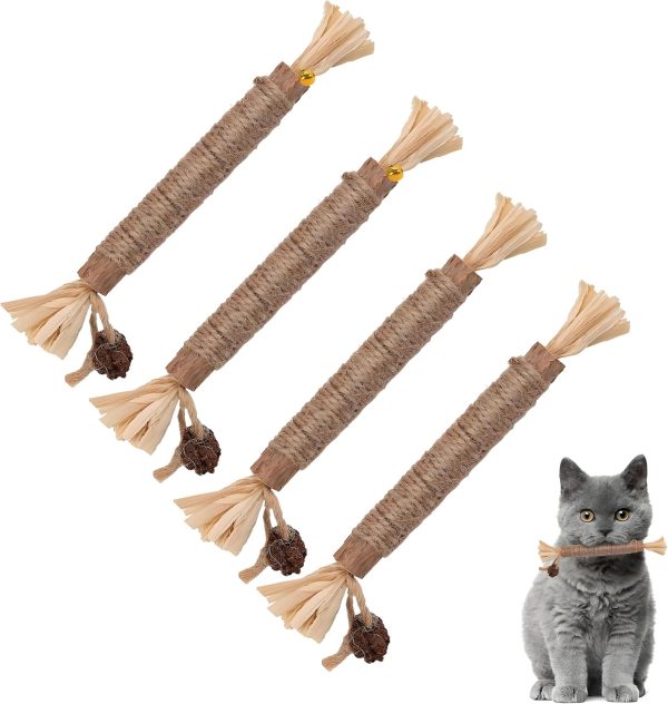 GOEDEKE Cat Toys Silvervine Sticks,4Pcs cat nips toys,Kitten Teething Toys,Cat Sticks,Catnip Toy for Cats,Cat Teeth Cleaning, Kitty Dental Chew Stick,Kitten Teething and Stress Release(Brown)