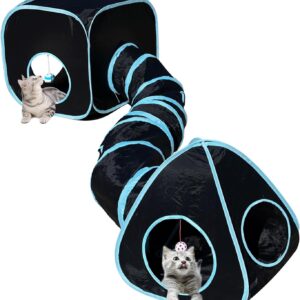 GONPETGP Cat Tunnels for Indoor Cats with Cube Tent Toys Combo, Pop Up Collapsible Crinkle Interactive Peek Hole, Cat Tube with Play Ball and Bell for Kitten, Puppy, Kitty, Rabbit - Set of 3