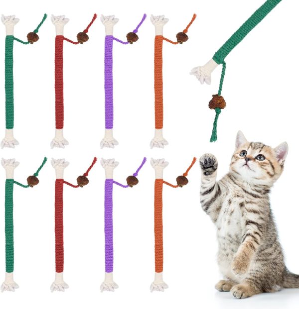 GSrenyu 8pcs Cat Bite Rope Chew Toy, Cat Chew Sticks Toy, Interactive Catnip Toy Bite Rope for Indoor, Cats Kitten Teething Chew Toy Rope, Cat Teeth Cleaning Sticks Stress Release