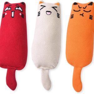 GWAWG 3 PCS Catnip Toys for Cats Kitten Toy Indoor Cats Soft Small Kittens Teething Toys Interactive Cat Toy,Red,Orange,Grey