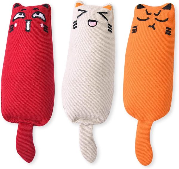 GWAWG 3 PCS Catnip Toys for Cats Kitten Toy Indoor Cats Soft Small Kittens Teething Toys Interactive Cat Toy,Red,Orange,Grey