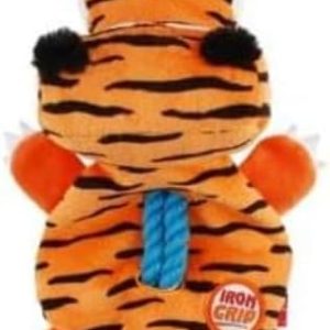 GiGwi Iron Grip Tiger Plush Tug Dog Toy with TPR Handle Tug-of-War Interactive Play