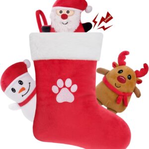 HGB Chritsmas Dog Toys 4 Pack,Squeaky Dog Toys for Small Medium Dogs with Dog Stocking,Interactive Stuffed Dog Toys to Keep Them Busy,Plush Pupppy Toys for Teething,Pet Toys for Enrichment & Boredom