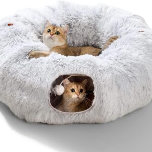 HIPIPET Plush Cat Tunnel with Cat Bed for Indoor Cats,Multifunctional Cat Toys for Small Medium Large Cat.