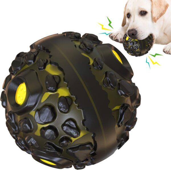 HNNOAIDA Chewable Interactive Squeak Ball Toy - Durable Chew Toys, Squeaky Toy with Rolling, Ball Toy Dog Enrichment Toy That Occupy Their Time (Yellow)