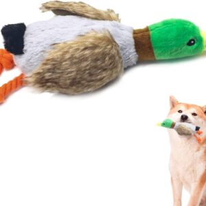 HYAKUSEI Plush Squeaky Dog Toy, Durable Chew Toy for Puppy Teething, Funny Interactive Training and Reduce Boredom Toy, for Small & Medium Dogs - Duck