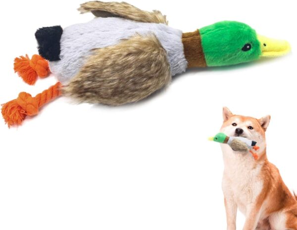 HYAKUSEI Plush Squeaky Dog Toy, Durable Chew Toy for Puppy Teething, Funny Interactive Training and Reduce Boredom Toy, for Small & Medium Dogs - Duck