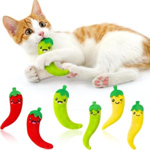 Haooryx 6Pcs Chili Catnip Toys for Cat Indoor Cat Chew Bite Bunny Kick Plush Catmint Pet Toys Supplies for Cat Lover Gifts Interactive Cat Toy with Cute Expression for Pet Presents