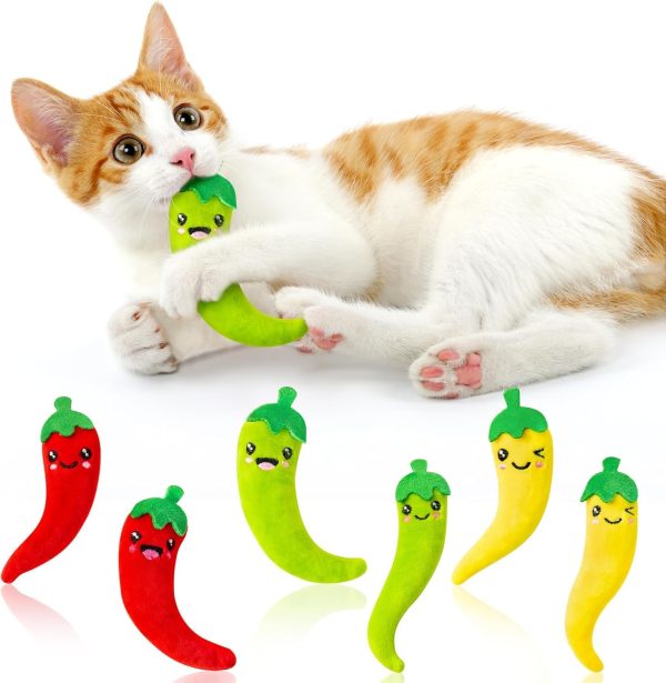 Haooryx 6Pcs Chili Catnip Toys for Cat Indoor Cat Chew Bite Bunny Kick Plush Catmint Pet Toys Supplies for Cat Lover Gifts Interactive Cat Toy with Cute Expression for Pet Presents