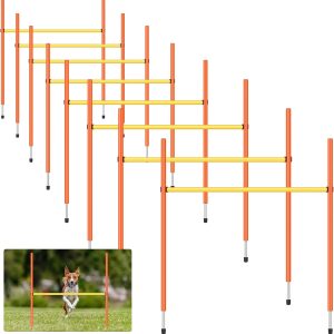 Hollowfly 8 Set Dog Agility Bar Jump Adjustable Dog Agility Hurdle Dog Agility Training Equipment Portable Jumper Hurdle for Dogs Park Indoor Outdoor Exercise Tool (Orange and Yellow)